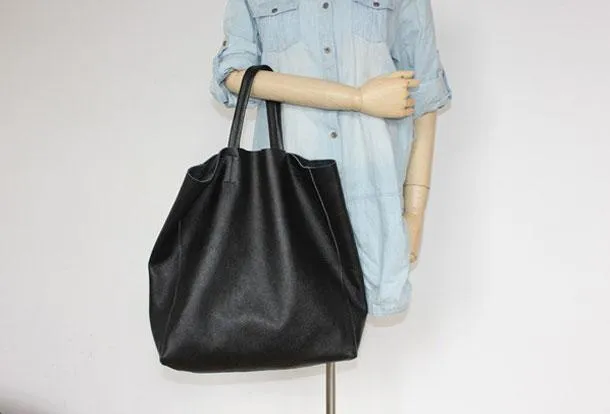 [ On Sale ] Handmade Womens Leather Black Tote Bag Stylish Large Leather Tote For Women