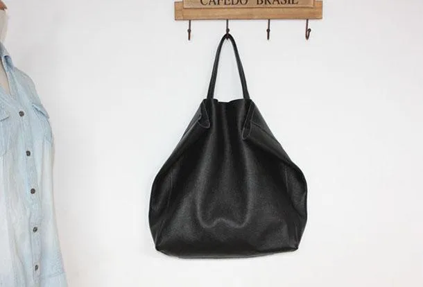 [ On Sale ] Handmade Womens Leather Black Tote Bag Stylish Large Leather Tote For Women
