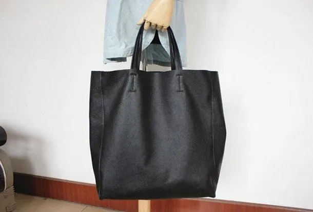 [ On Sale ] Handmade Womens Leather Black Tote Bag Stylish Large Leather Tote For Women