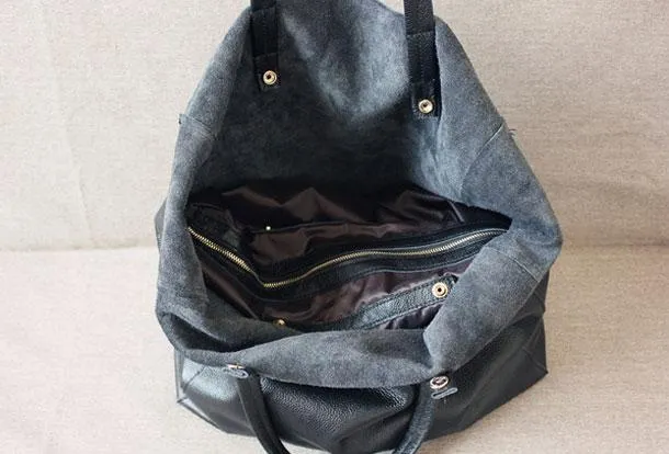 [ On Sale ] Handmade Womens Leather Black Tote Bag Stylish Large Leather Tote For Women