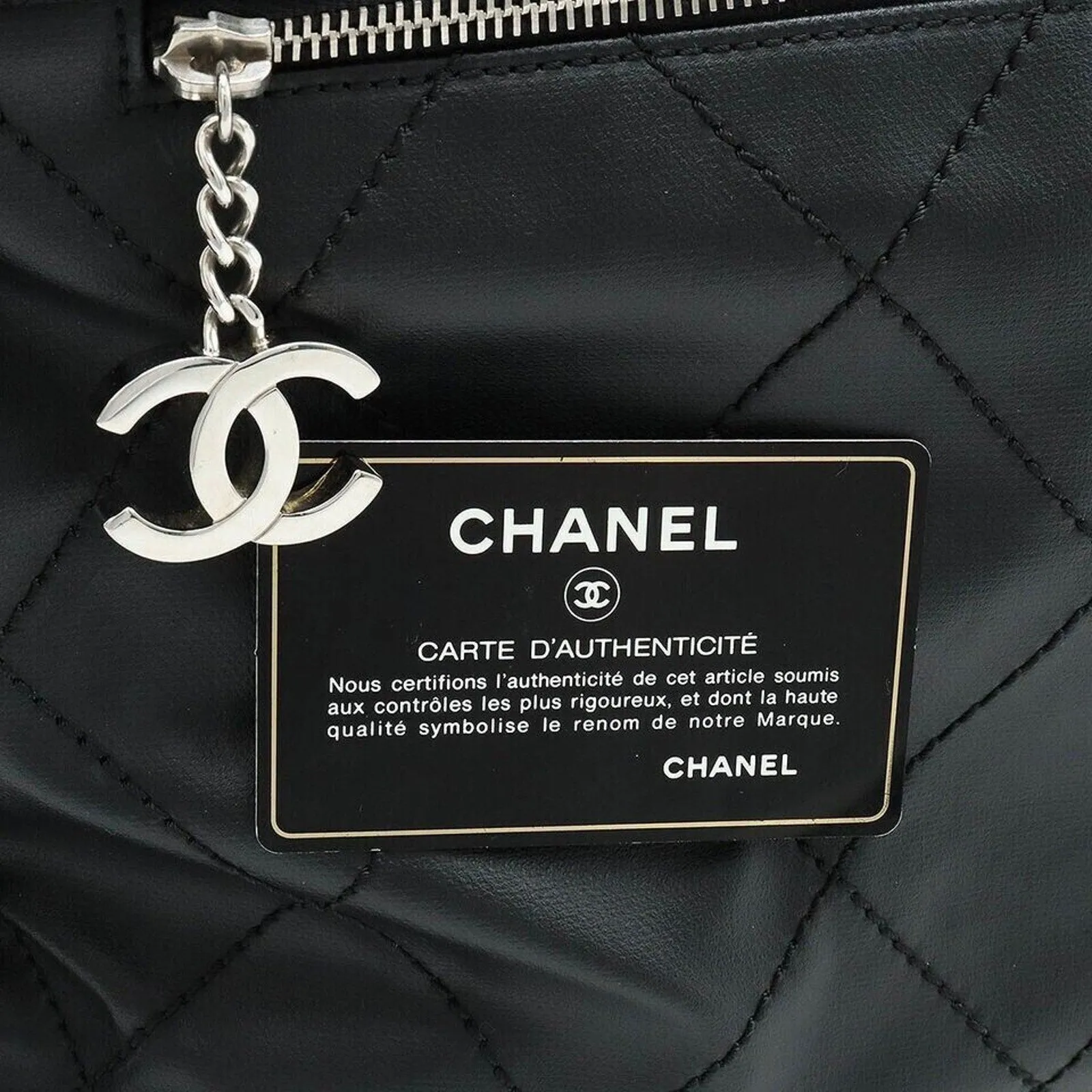100% Authentic Chanel Paris Biarritz GM Leather Black with Pouch Tote Bag