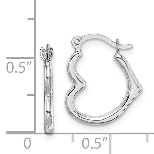 10k White Gold 16mm Heart Hinged Hoop Earrings