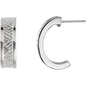 14K White 19.5x6 mm Patterned Hoop Earring