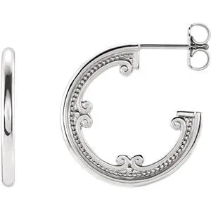 14K White 20 mm Vintage-Inspired Hoop Earrings