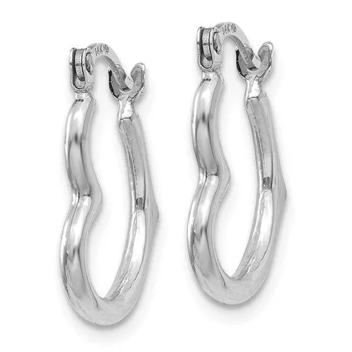 14k White Gold 16mm Heart Hinged Hoop Earrings