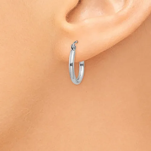 14K White Gold Lightweight 15mm x 2mm Hoop Earrings