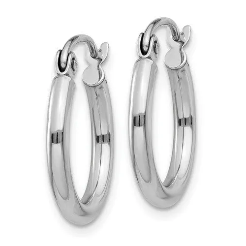 14K White Gold Lightweight 15mm x 2mm Hoop Earrings