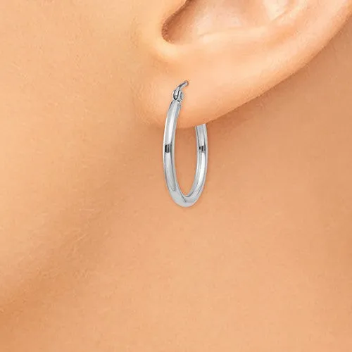 14K White Gold Lightweight 22mm x 2mm Hoop Earrings