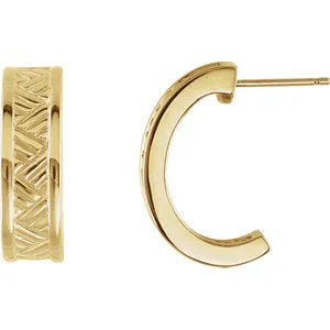 14K Yellow 19.5x6 mm Patterned Hoop Earring