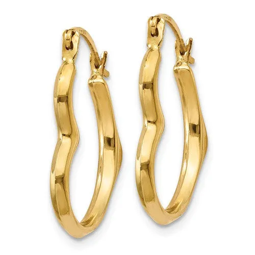 14k Yellow Gold 18mm Heart Hinged Hoop Earrings