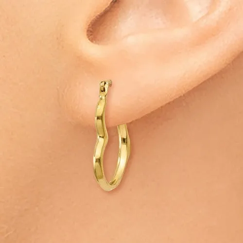 14k Yellow Gold 18mm Heart Hinged Hoop Earrings