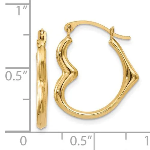 14k Yellow Gold 18mm Heart Hinged Hoop Earrings