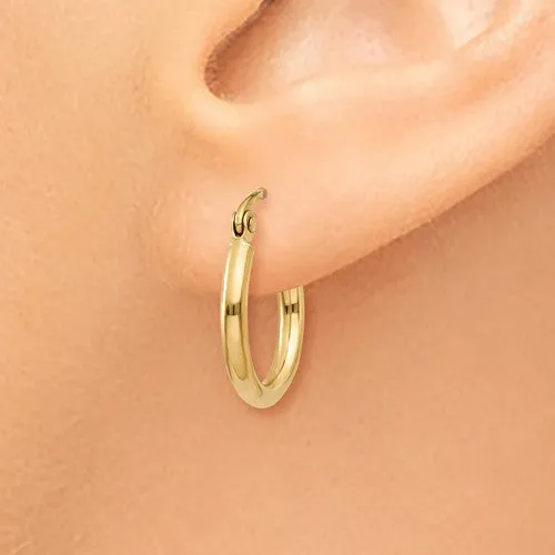 14K Yellow Gold Lightweight 15mm x 2mm Hoop Earrings