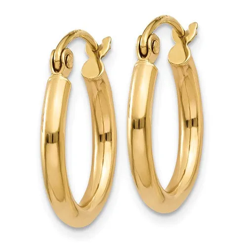 14K Yellow Gold Lightweight 15mm x 2mm Hoop Earrings
