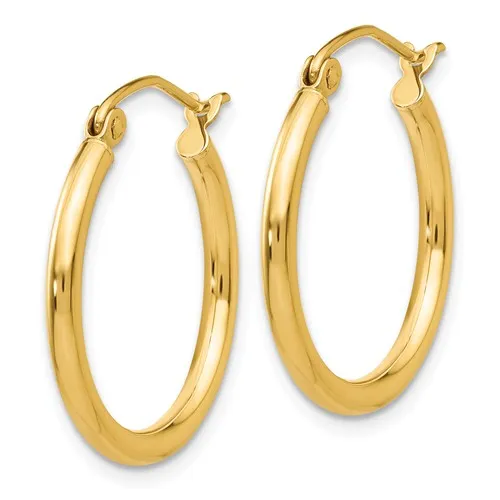 14K Yellow Gold Lightweight 20mm x 2mm Hoop Earrings
