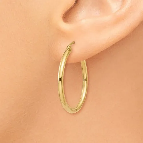 14K Yellow Gold Lightweight 25mm x 2mm Hoop Earrings