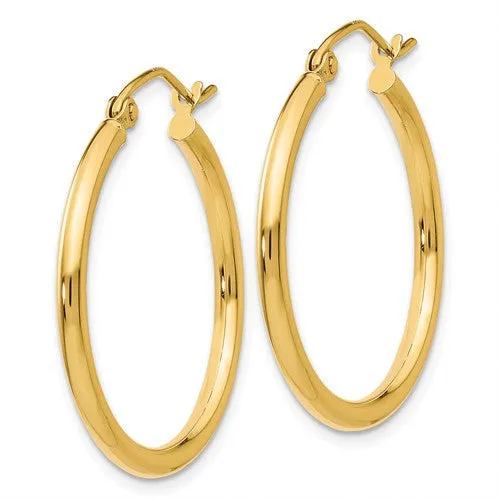 14K Yellow Gold Lightweight 25mm x 2mm Hoop Earrings