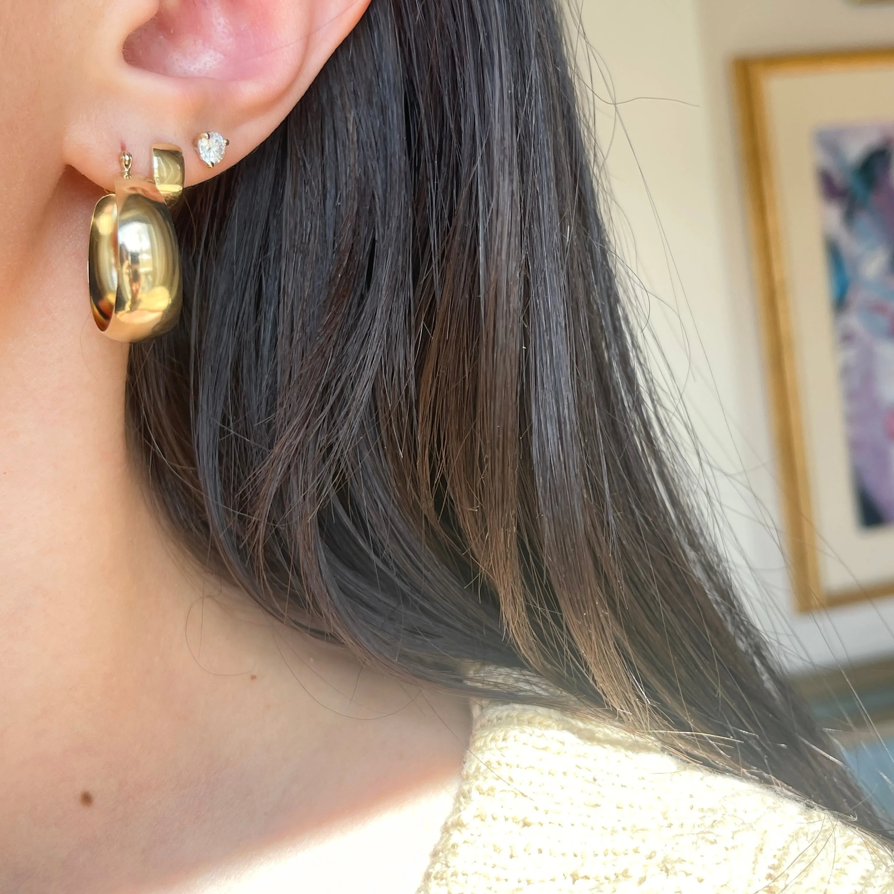 14KT Yellow Gold Chunky Tapered Round Hoop Earrings 27mm