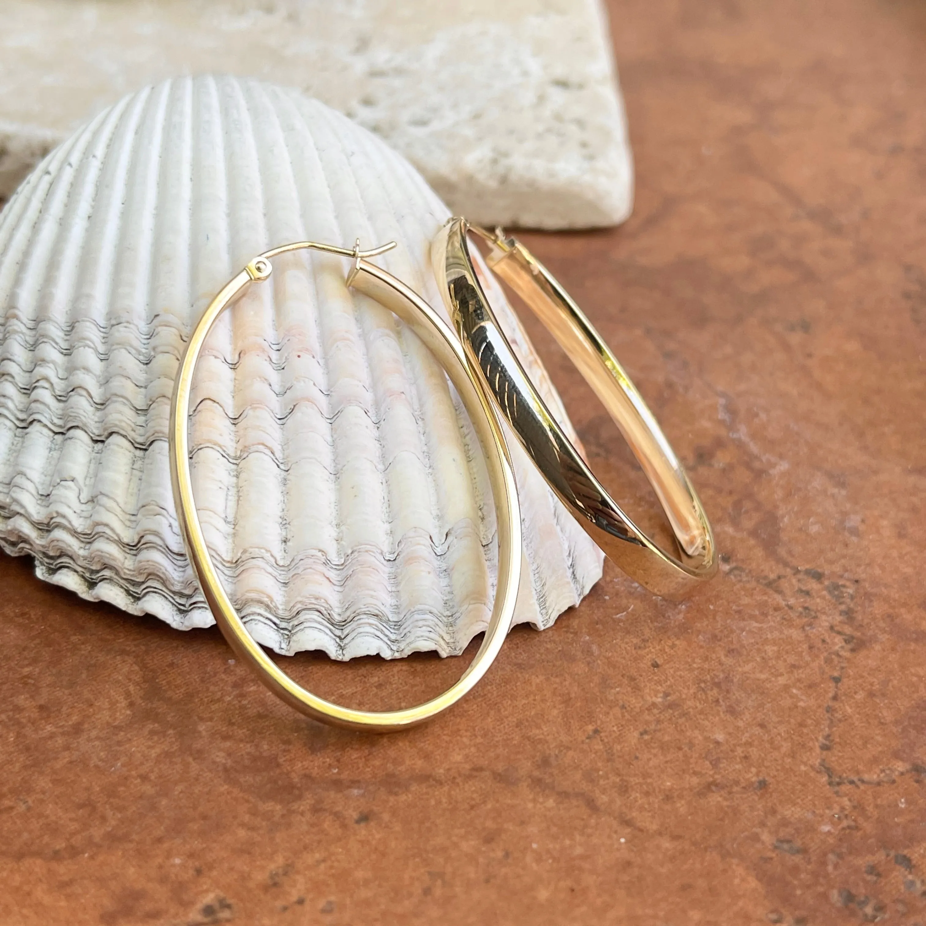 14KT Yellow Gold Polished 4mm Oval Hoop Earrings 48mm
