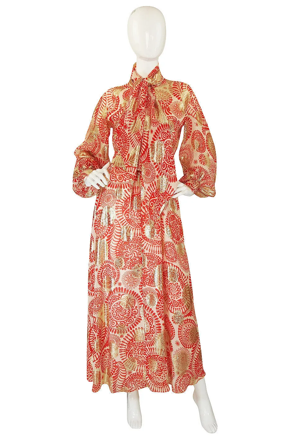 1960s Malcolm Starr Red Metallic Maxi Dress
