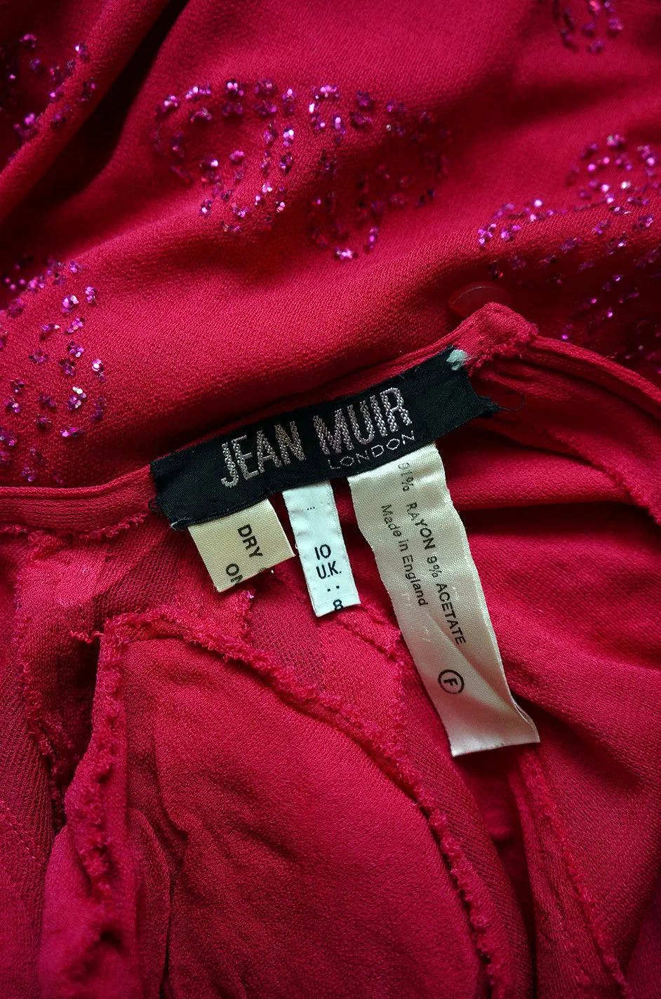 1970s Jean Muir Pink Jersey Glitter Dress