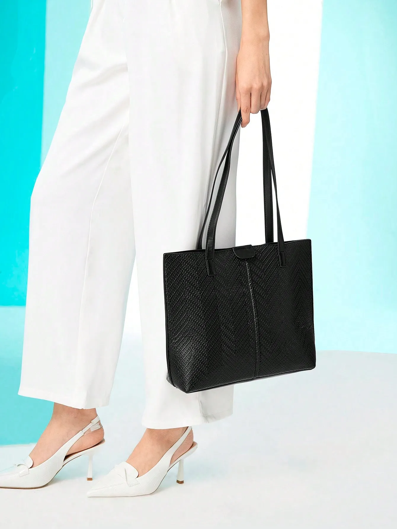 1pc Large Capacity Pu Leather Tote Bag