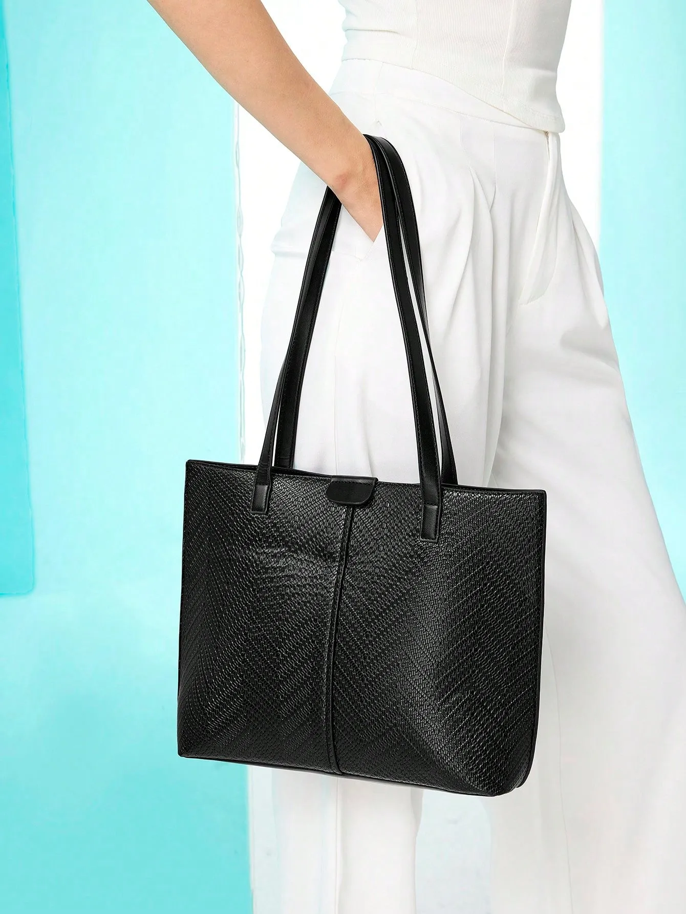 1pc Large Capacity Pu Leather Tote Bag