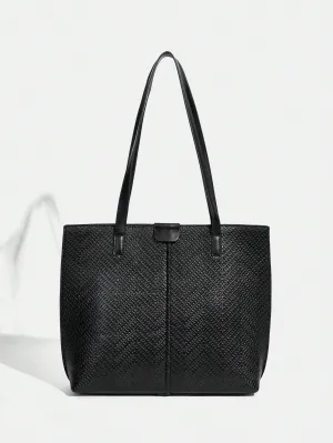 1pc Large Capacity Pu Leather Tote Bag