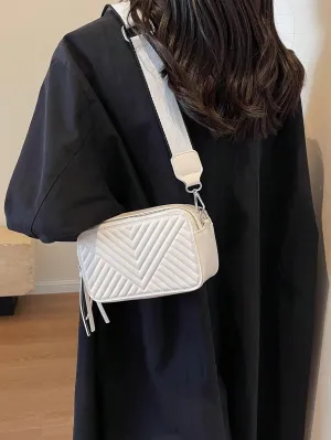 1pc Solid Color With Pu Fabric & Wide Shoulder Strap Shoulder Bag