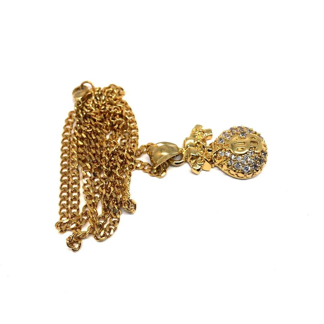 24in 3mm Curb Chain With Money Bag Pendant STL_011