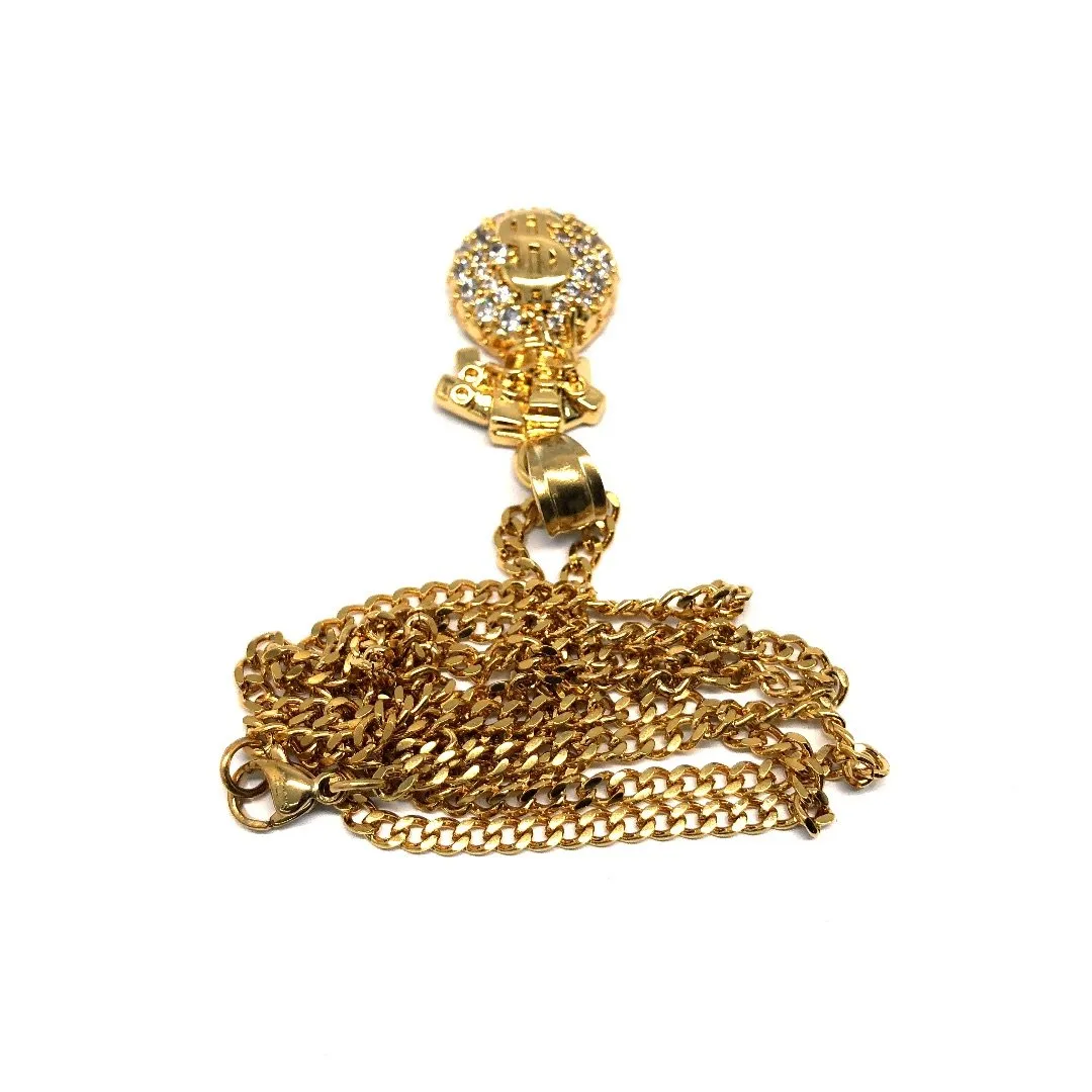 24in 3mm Curb Chain With Money Bag Pendant STL_011