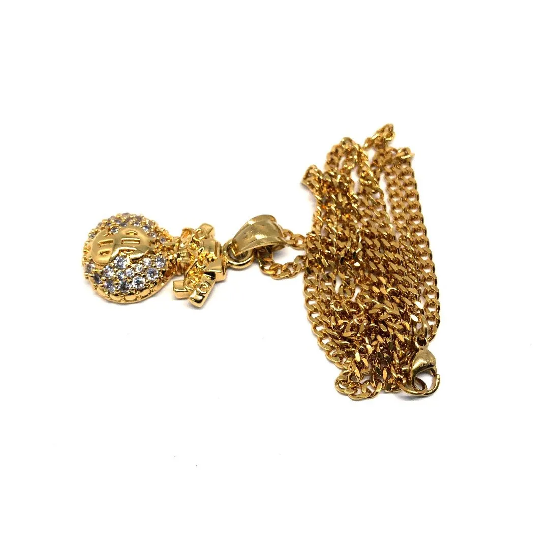 24in 3mm Curb Chain With Money Bag Pendant STL_011