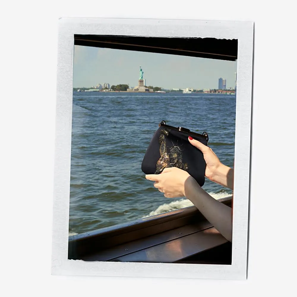 5 AM Bag in Statue of Liberty Crystals and Black Satin