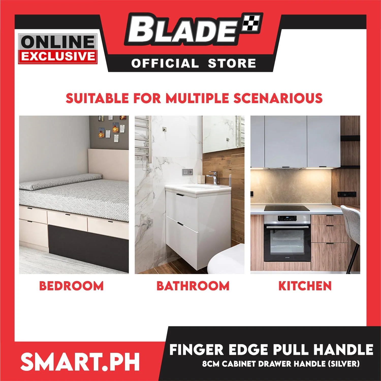 8cm Cabinet Finger Edge Full Hidden Handle Stainless (Silver)