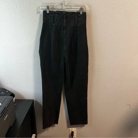 Abercrombie &amp; Fitch Mom Jean Black High Rise Waist Raw Hem
