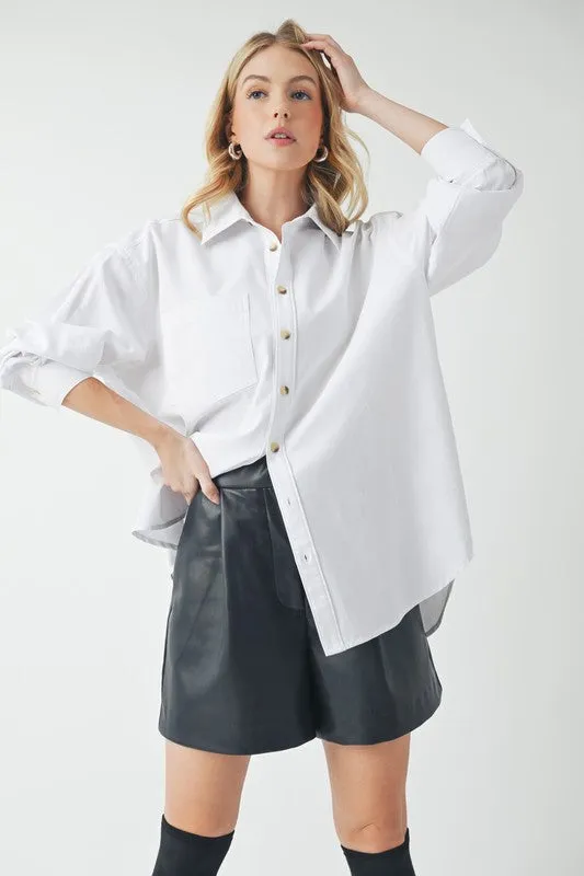 Aemi   Co High-Low Collared Neck Drop Shoulder Shirt