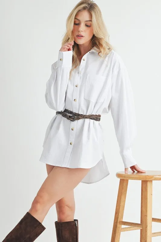 Aemi   Co High-Low Collared Neck Drop Shoulder Shirt