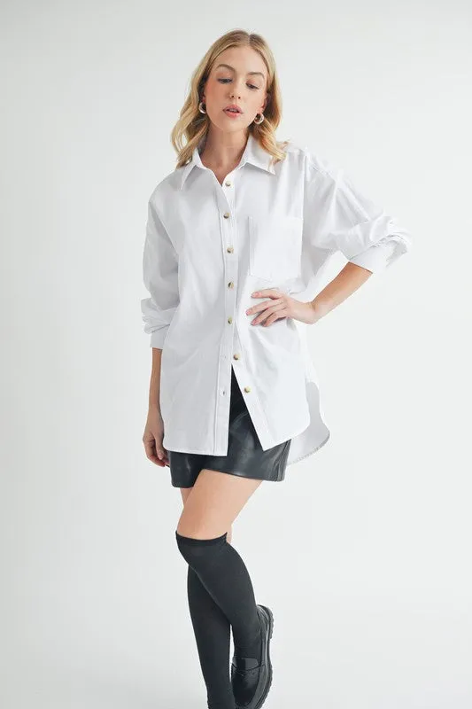 Aemi   Co High-Low Collared Neck Drop Shoulder Shirt