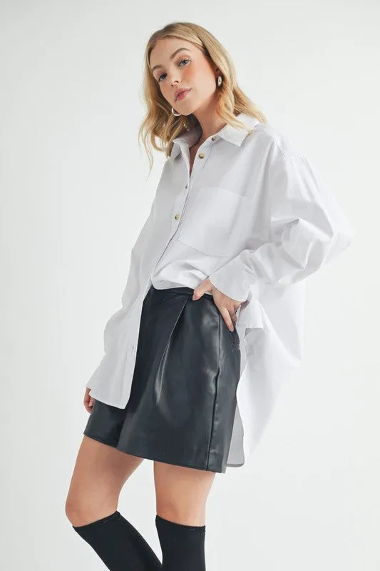 Aemi   Co High-Low Collared Neck Drop Shoulder Shirt