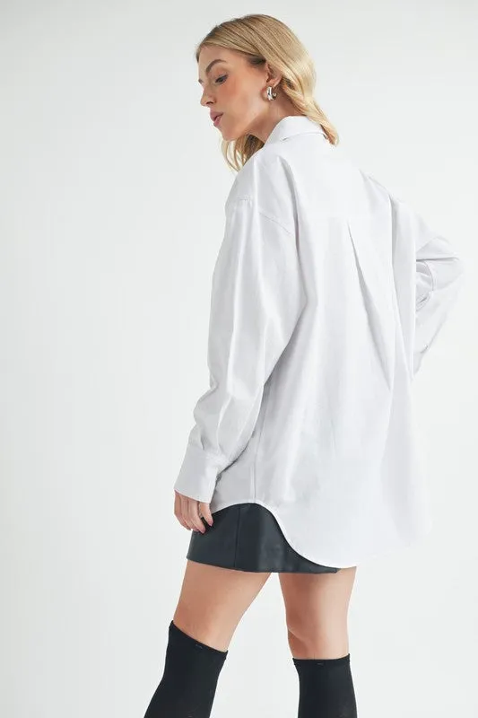 Aemi   Co High-Low Collared Neck Drop Shoulder Shirt