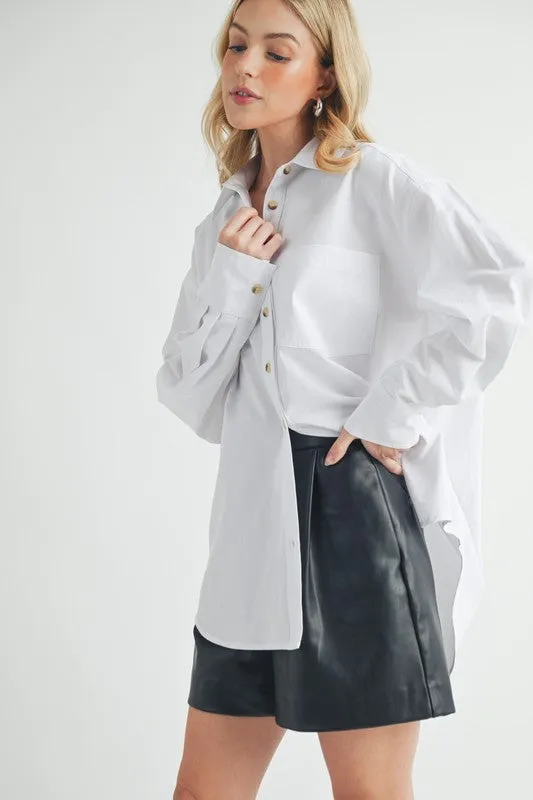 Aemi   Co High-Low Collared Neck Drop Shoulder Shirt