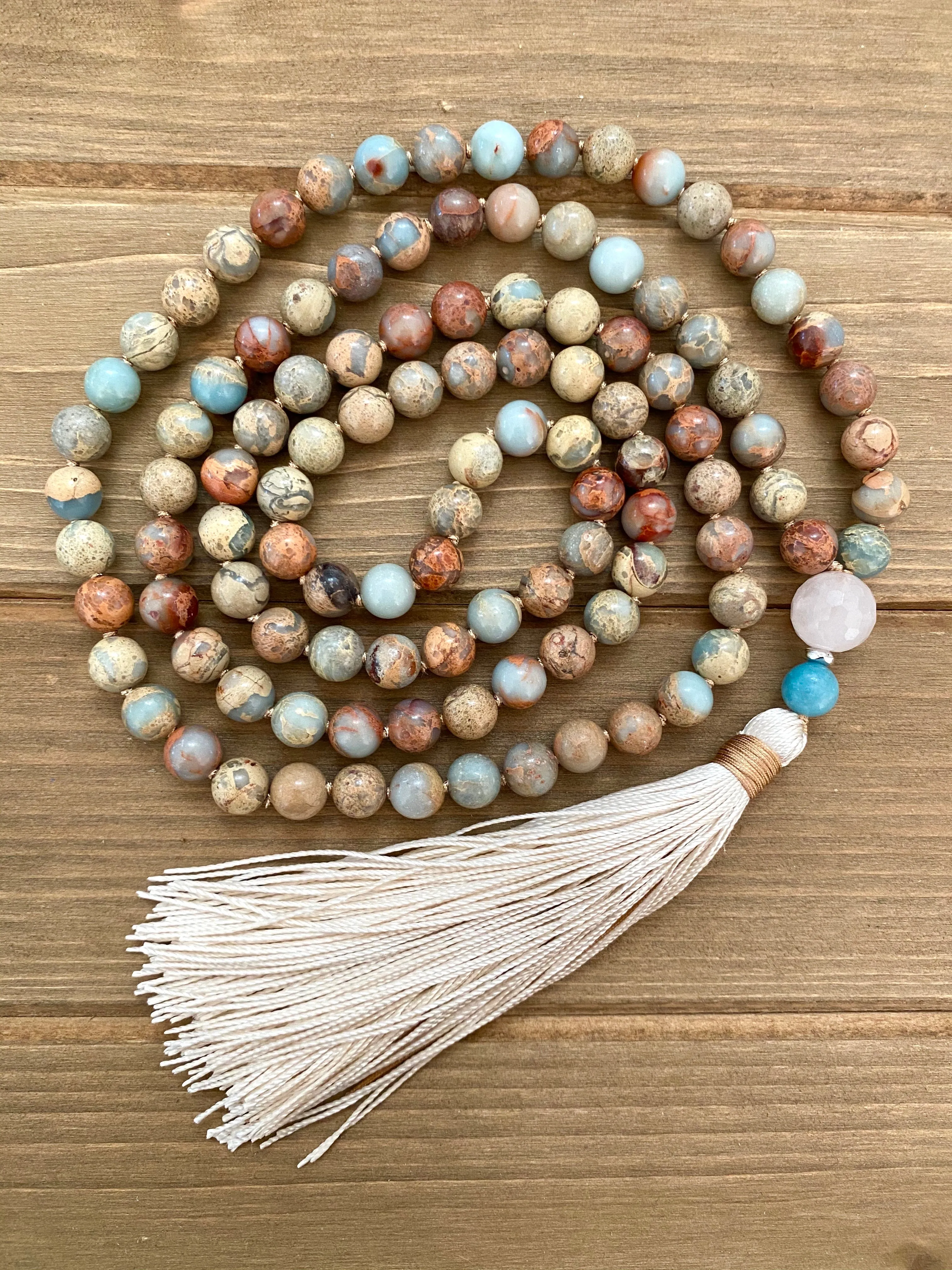 African Opal Mala Bead Necklace