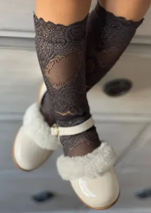 Alice Lace Socks - Charcoal
