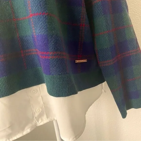 Anne Klein Plaid Pullover Sweater SZ L NWT