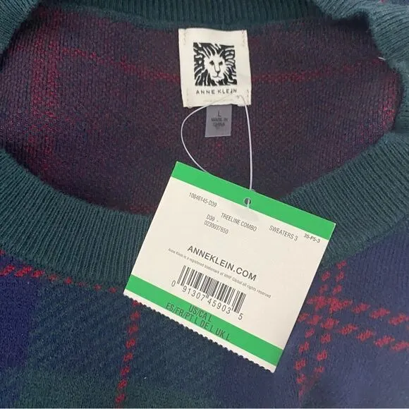 Anne Klein Plaid Pullover Sweater SZ L NWT