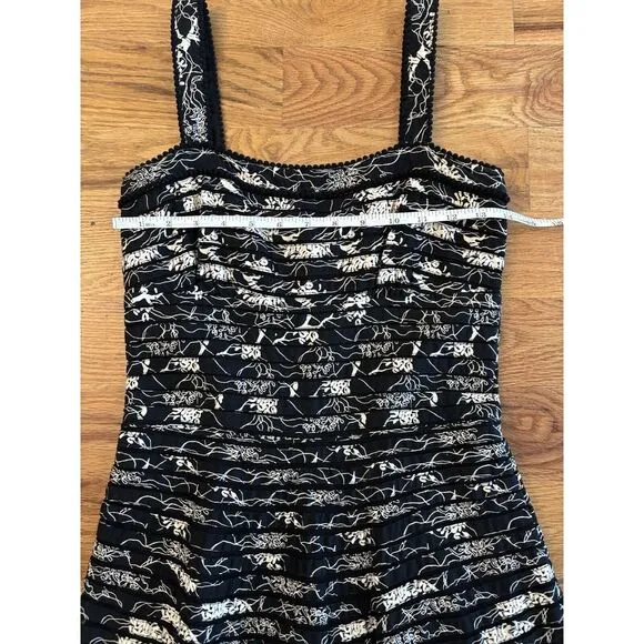 Anthropologie Elevenses Black‎ Vintage Fit &amp; Flare Midi Dress Size 2 Black White