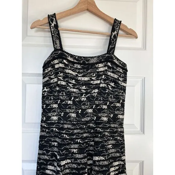 Anthropologie Elevenses Black‎ Vintage Fit &amp; Flare Midi Dress Size 2 Black White