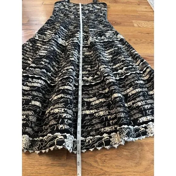 Anthropologie Elevenses Black‎ Vintage Fit &amp; Flare Midi Dress Size 2 Black White