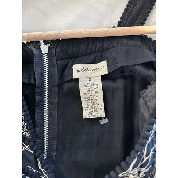 Anthropologie Elevenses Black‎ Vintage Fit &amp; Flare Midi Dress Size 2 Black White