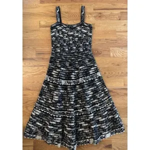 Anthropologie Elevenses Black‎ Vintage Fit &amp; Flare Midi Dress Size 2 Black White